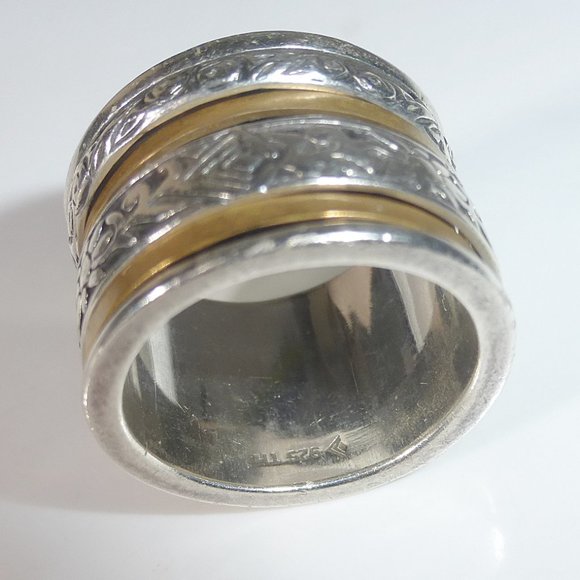 Silpada R2293 Sterling Silver Brass Twirl Spinner Ring Size 6 .925 Floral - Picture 5 of 5